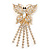 Gold Plated Clear Swarovski Crystal Butterfly With Dangling Tail Brooch - 8.5cm Length - view 8