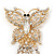 Gold Plated Clear Swarovski Crystal Butterfly With Dangling Tail Brooch - 8.5cm Length - view 10