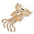 Gold Plated Clear Swarovski Crystal Butterfly With Dangling Tail Brooch - 8.5cm Length - view 4