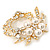 White Simulated Glass Pearl/ Clear Crystal Wreath Brooch In Gold Plating - 5cm Diameter - view 8