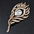 Vintage Swarovski Crystal 'Peacock Feather' Brooch In Burn Gold - 8cm Length