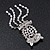Clear Crystal 'Owl' With Dangling Tail Brooch In Rhodium Plating - 8.5cm Length - view 6