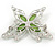 Pale Green Diamante Butterfly Brooch In Rhodium Plating - 55mm Across - view 3