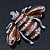 Cute Clear Crystal Brown Enamel 'Bee' Brooch In Rhodium Plating - 5cm Width - view 3