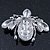 Cute Clear Crystal Burgundy Enamel 'Bee' Brooch In Rhodium Plating - 5cm Width - view 6
