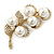Vintage Diamante, Simulated Pearl Floral Brooch In Gold Plating - 6.5cm Length - view 4