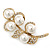 Vintage Diamante, Simulated Pearl Floral Brooch In Gold Plating - 6.5cm Length - view 7