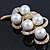 Vintage Diamante, Simulated Pearl Floral Brooch In Gold Plating - 6.5cm Length - view 2