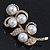 Vintage Diamante, Simulated Pearl Floral Brooch In Gold Plating - 6.5cm Length - view 8