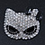 Pave Set Swarovski Crystal Cat Mask Brooch In Rhodium Plating - 5cm Width - view 2