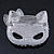 Pave Set Swarovski Crystal Cat Mask Brooch In Rhodium Plating - 5cm Width - view 3