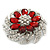 Dimensional Clear/ Ruby Red Coloured Crystal Corsage Brooch In Rhodium Plating - 5cm Diameter - view 3