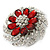 Dimensional Clear/ Ruby Red Coloured Crystal Corsage Brooch In Rhodium Plating - 5cm Diameter - view 5