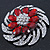 Dimensional Clear/ Ruby Red Coloured Crystal Corsage Brooch In Rhodium Plating - 5cm Diameter - view 4