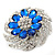 Dimensional Clear/Royal Blue Crystal Corsage Brooch In Rhodium Plating - 5cm Diameter - view 2