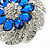 Dimensional Clear/Royal Blue Crystal Corsage Brooch In Rhodium Plating - 5cm Diameter - view 3