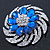 Dimensional Clear/Royal Blue Crystal Corsage Brooch In Rhodium Plating - 5cm Diameter - view 5