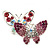 Pink/ Magenta/ AB Crystal Double Butterfly Brooch In Rhodium Plating - 35mm Width