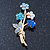 Sky Blue/ Azure/ AB Crystal 'Bunch Of Flowers' Brooch In Gold Plating - 50mm Length - view 3