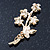 Sky Blue/ Azure/ AB Crystal 'Bunch Of Flowers' Brooch In Gold Plating - 50mm Length - view 2