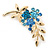 Blue Diamante Floral Brooch In Gold Plating - 50mm Length - view 4