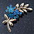 Blue Diamante Floral Brooch In Gold Plating - 50mm Length - view 2