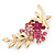Pink Diamante Floral Brooch In Gold Plating - 50mm Length - view 2