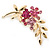 Pink Diamante Floral Brooch In Gold Plating - 50mm Length - view 3