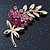 Pink Diamante Floral Brooch In Gold Plating - 50mm Length - view 4