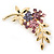 Purple Diamante Floral Brooch In Gold Plating - 50mm Length - view 3