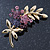 Purple Diamante Floral Brooch In Gold Plating - 50mm Length - view 2