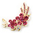 Pink Crystal Double Flower Brooch In Gold Plating - 55mm Length - view 2
