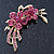 Pink Crystal Double Flower Brooch In Gold Plating - 55mm Length - view 3