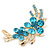 Sky Blue Crystal Double Flower Brooch In Gold Plating - 55mm Length - view 4