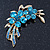 Sky Blue Crystal Double Flower Brooch In Gold Plating - 55mm Length - view 2