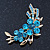 Sky Blue Crystal Double Flower Brooch In Gold Plating - 55mm Length - view 3