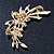 Sky Blue Crystal Double Flower Brooch In Gold Plating - 55mm Length - view 5