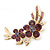 Amethyst Crystal Double Flower Brooch In Gold Plating - 55mm Length - view 2
