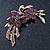 Amethyst Crystal Double Flower Brooch In Gold Plating - 55mm Length - view 3