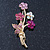 Pink/ Magenta/ AB Crystal 'Bunch Of Flowers' Brooch In Gold Plating - 50mm Length - view 2
