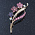 Pink/ Purple/ Violet Crystal 'Bunch Of Flowers' Brooch In Gold Plating - 62mm Length - view 4