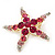 Fuchsia/Pink/ Clear Crystal 'Starfish' Brooch In Gold Plating - 48mm Width - view 4