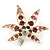 Purple/ Pink/ Clear 'Leaf' Brooch In Gold Plating - 52mm Length - view 3