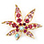 Fuchsia/Pink/ Clear 'Leaf' Brooch In Gold Plating - 52mm Length - view 3