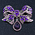 Luxurious CZ Purple/ Violet 'Bow' Charm Brooch In Rhodium Plated Metal - 70mm Width - view 4