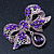 Luxurious CZ Purple/ Violet 'Bow' Charm Brooch In Rhodium Plated Metal - 70mm Width - view 5