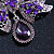Luxurious CZ Purple/ Violet 'Bow' Charm Brooch In Rhodium Plated Metal - 70mm Width - view 6