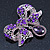 Luxurious CZ Purple/ Violet 'Bow' Charm Brooch In Rhodium Plated Metal - 70mm Width - view 7