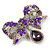 Luxurious CZ Purple/ Violet 'Bow' Charm Brooch In Rhodium Plated Metal - 70mm Width - view 2