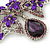 Luxurious CZ Purple/ Violet 'Bow' Charm Brooch In Rhodium Plated Metal - 70mm Width - view 3